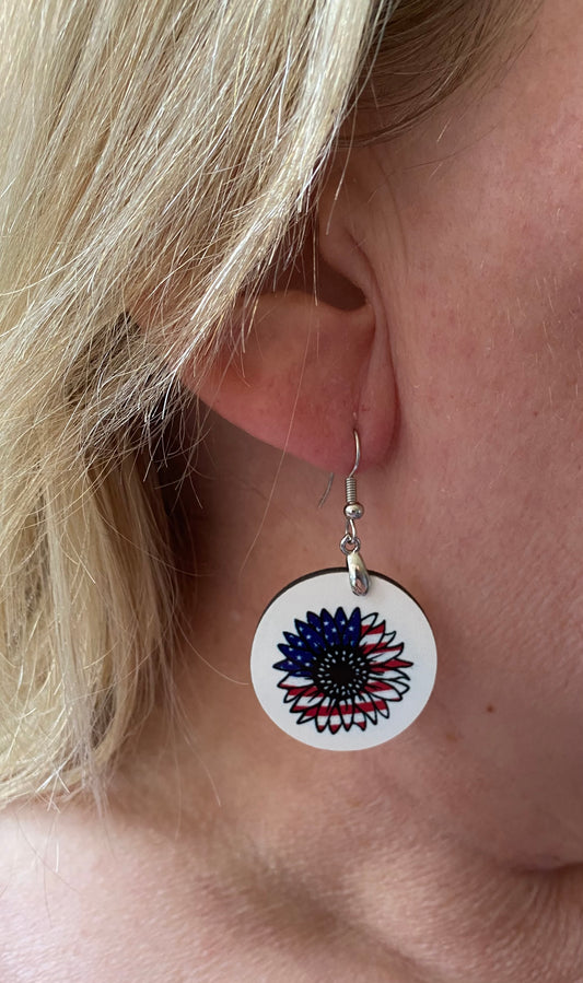 American Flag Sunflower dangle earrings