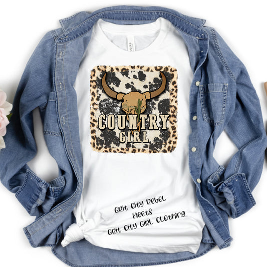 County Girl with a Steer head Themed unisex T-Shirt Grit City Rebel