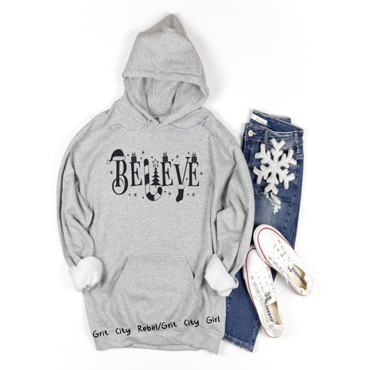 Christmas Beleive Candy Cane Long Sleeve Grey Hoodie