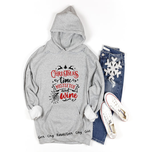 Christmas Time Mistletoe and Wine unisex long sleeve hooded sweatshirt