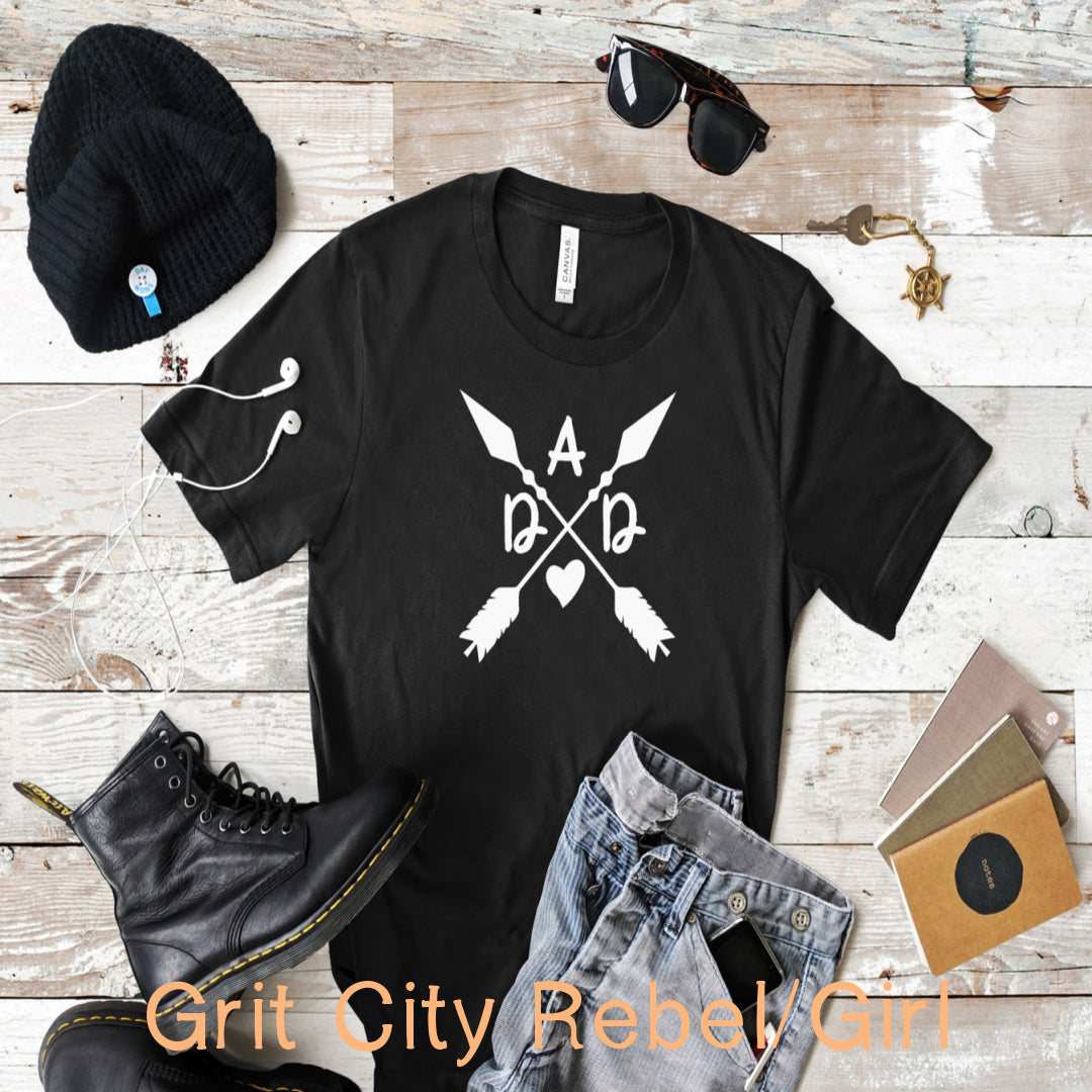 dad arrow black cotton short sleeve tshirt. unisex sizing small to 3X