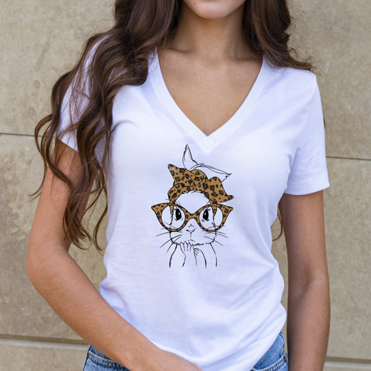 Grit City Rebel Bunny face with Leopard Bow and Leopard Glasses