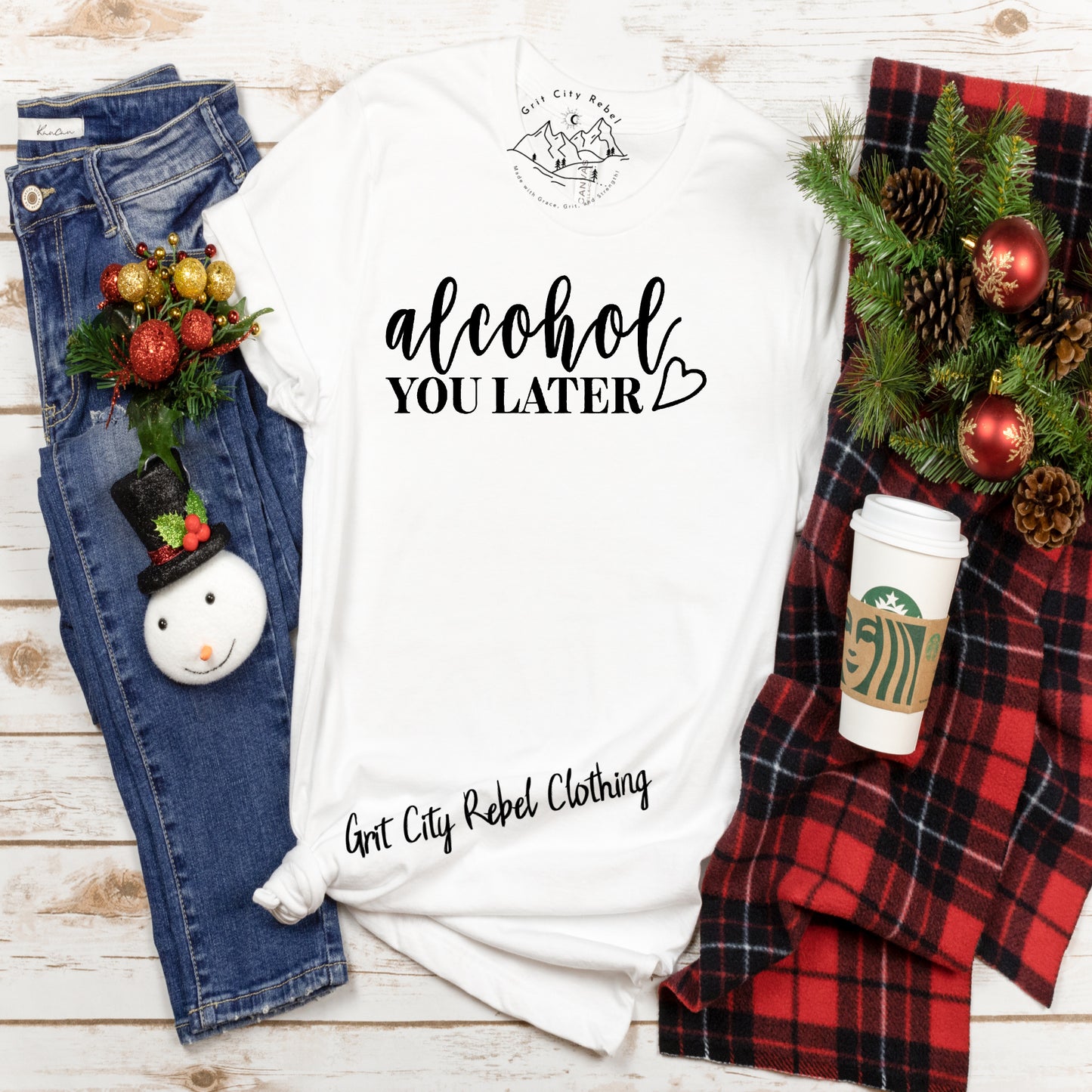 White Short Sleeve Unisex T-Shirt with the saying alcohol You Later in black writting