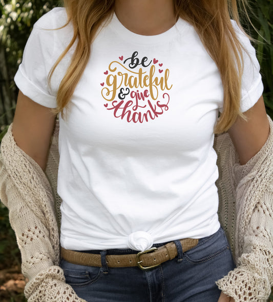 Be grateful and give thanks in black, gold and red unisex fit Short Sleeve T-Shirt