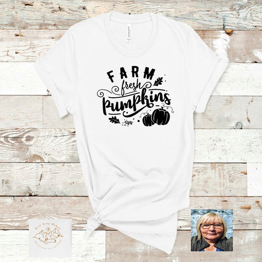 Farm pumkins in black on a white unisex Tshirt Grit City Rebel sizing unisex sizes small medium large Xlarge 2X 3X