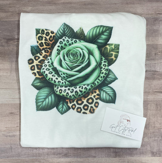 February 2025 VIP T-Shirt of the Month - Green and Leopard Boho Rose