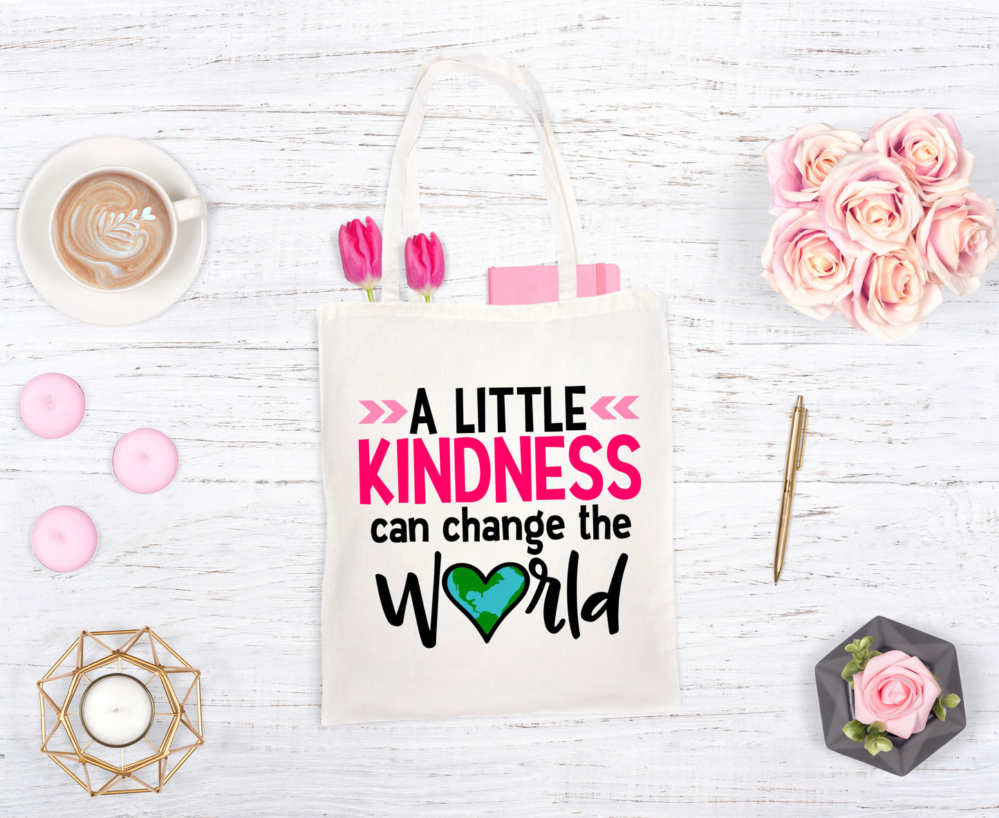 A Little Kindness can change the World reusable cloth tote bag