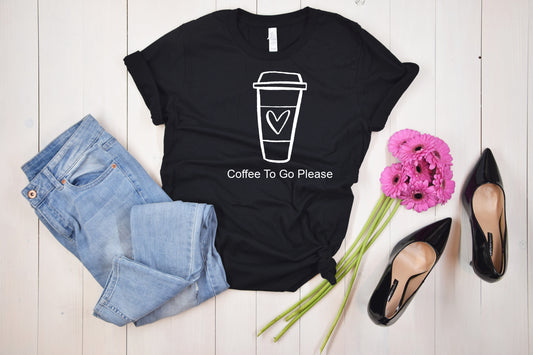 Coffee To Go in white on a Black unisex T-Shirt