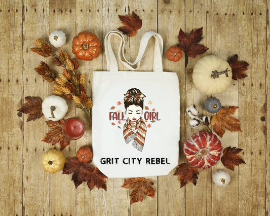 Fall Girl reusable cloth tote bag