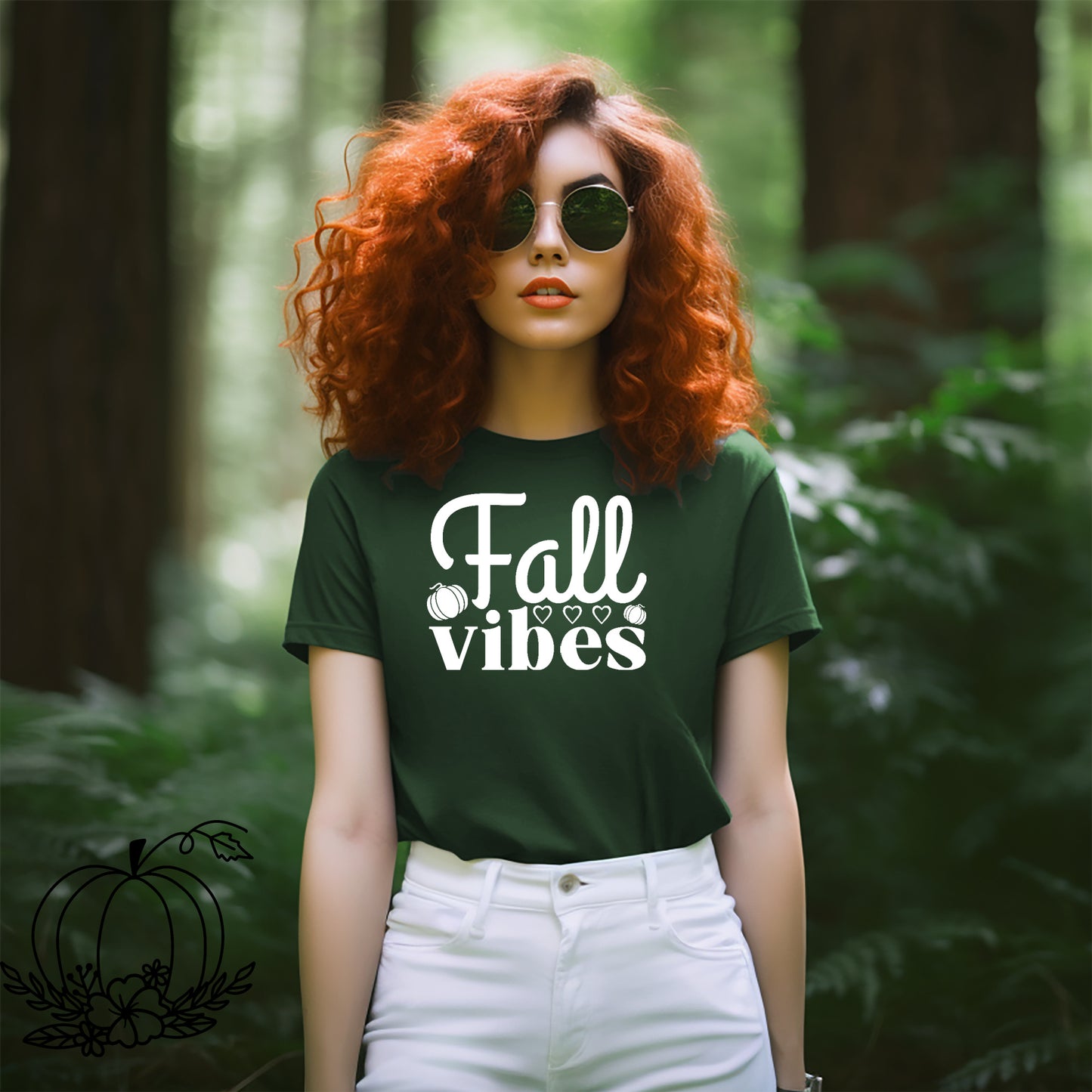 Green short sleeve unisex T-shirt with the saying Fall Vibes in white. Grit City Rebel sizing unisex sizes small medium large Xlarge 2X 3X