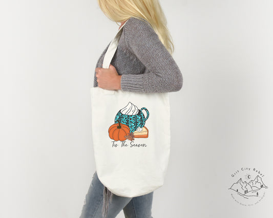Tis the season Pumpkin Spice Turquoise Mug reusable cloth tote bag