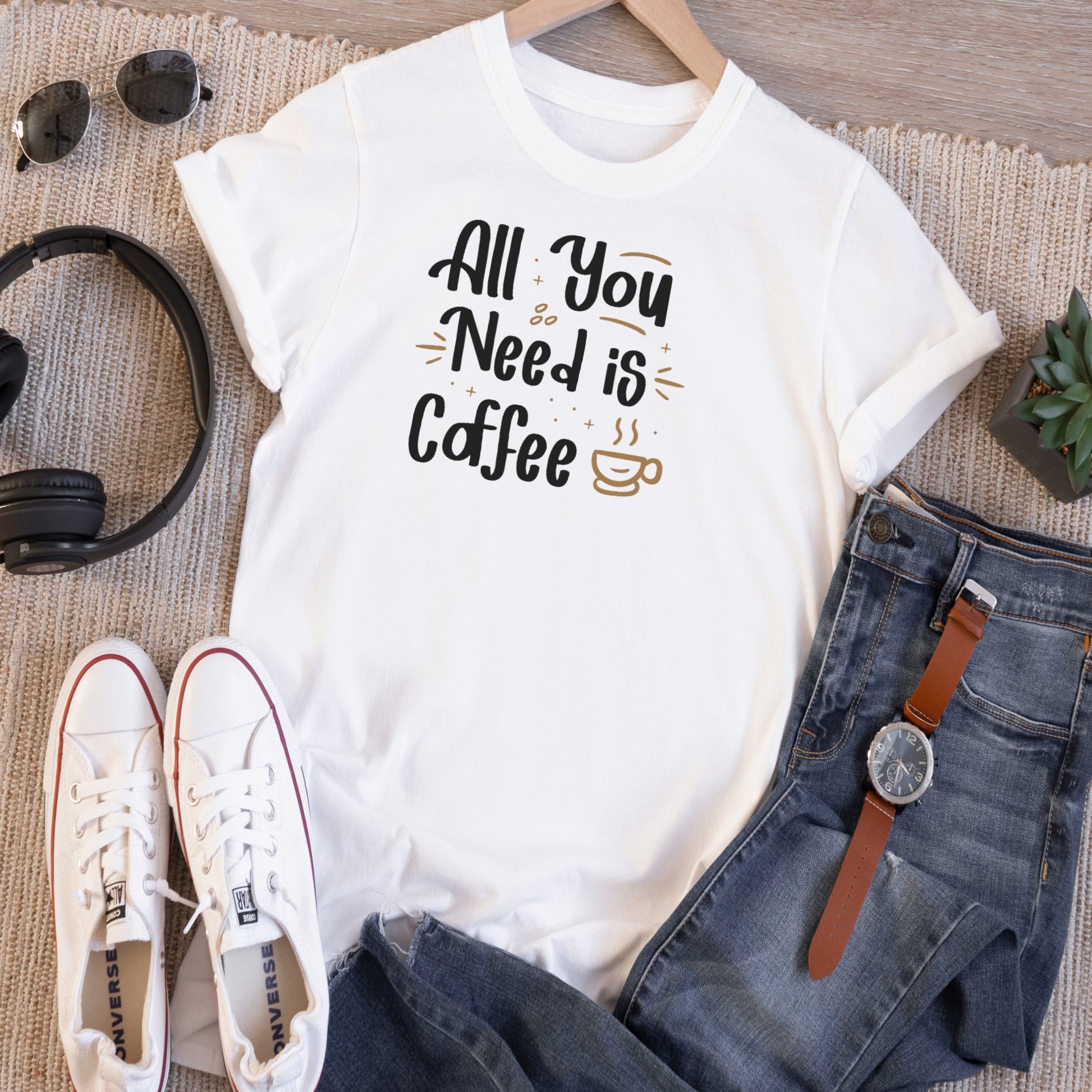 Grit City Rebel White Tshirt with the words All You Need Is Coffee unisex size small to 3X