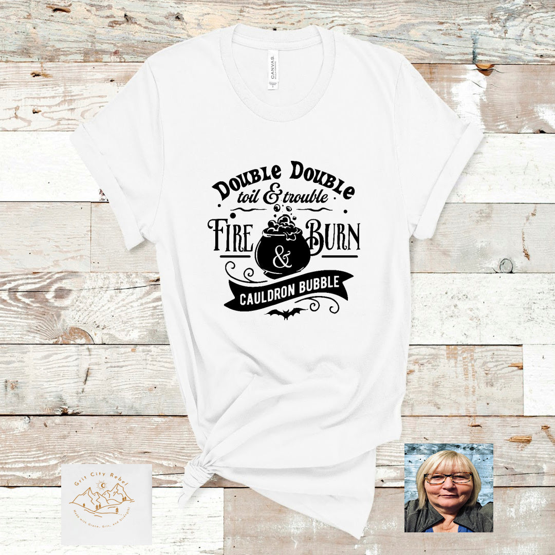 Double Double Toil and Trouble Black and White T-Shirt