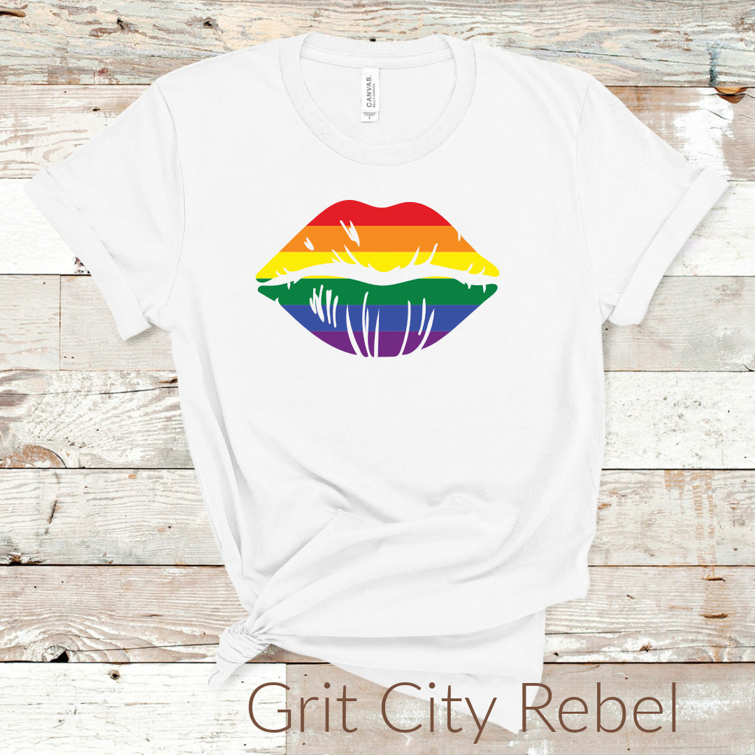 Rainbow lips Graphic Tees, for women, men, LGBT, Pride, lesbian, gay, bisexual, and transgender unisex short sleeve